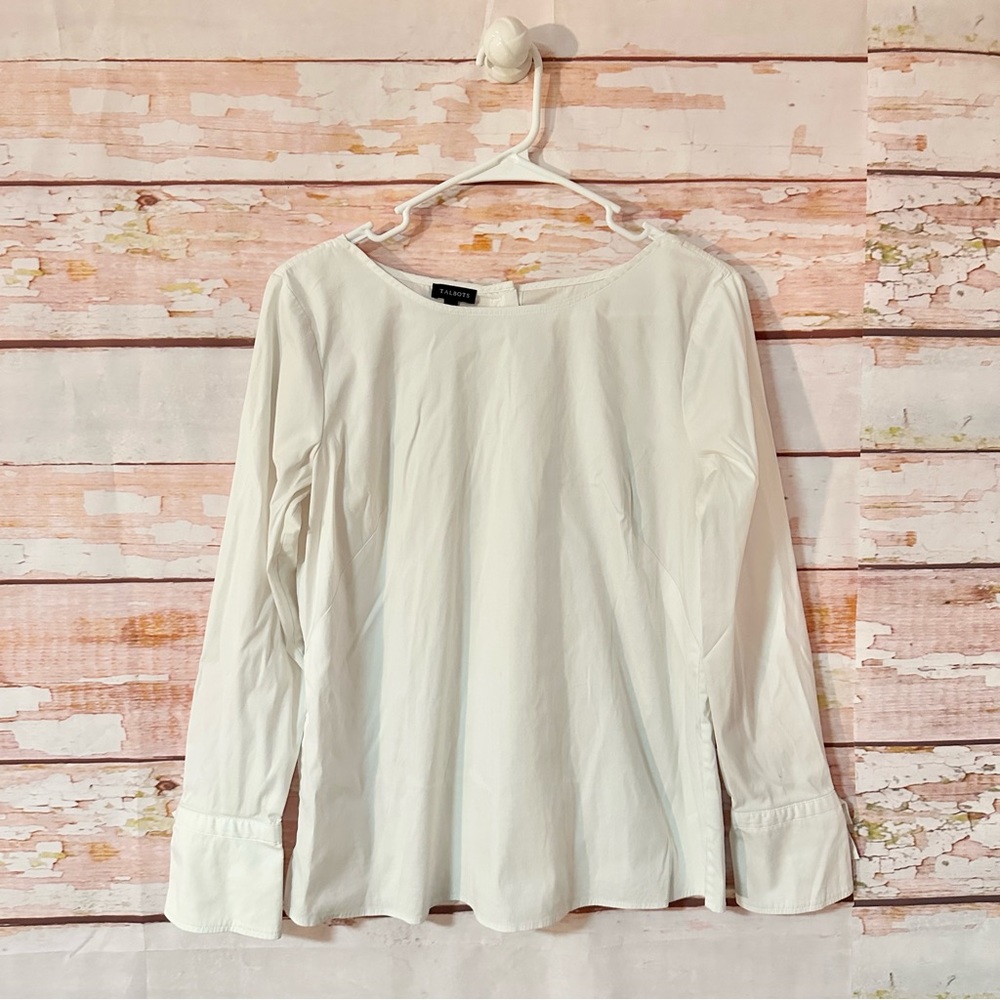 TALBOTS White Cotton Poplin Button Back Blouse